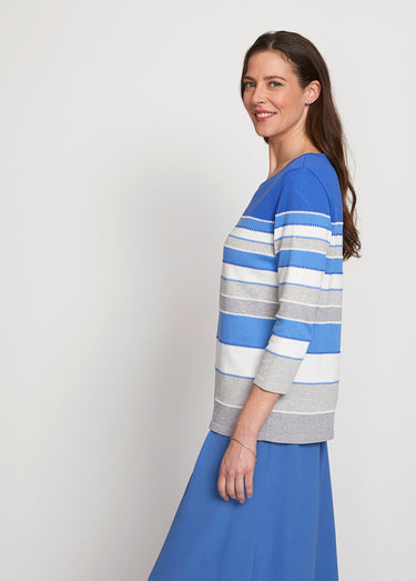 Pull maille jacquard fantaisie Raye Bleu