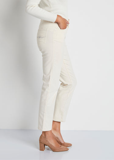 Pantalon 5 poches velours milleraies Ecru
