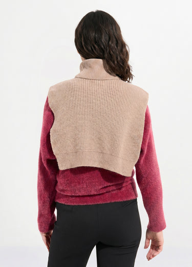 Plastron chaud col roulé en maille Taupe