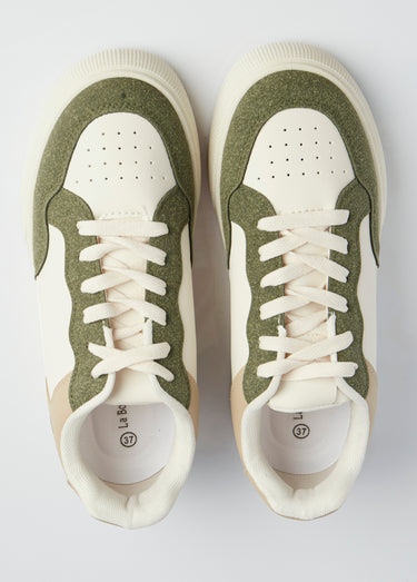 Sneakers multimatières à lacets Kaki