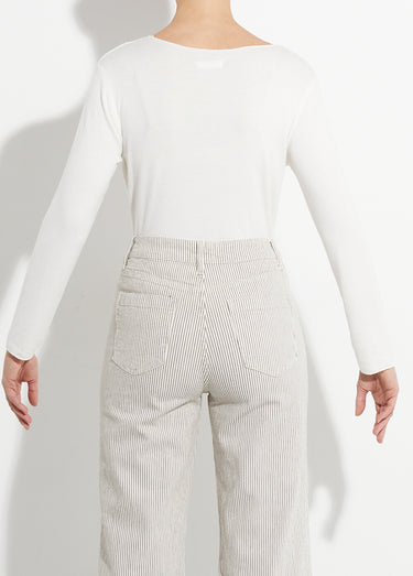 Pull fin avec angora et laine, col V Ecru