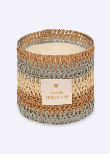 Bougie 4 mèches Ambre, contenant tissé Multico