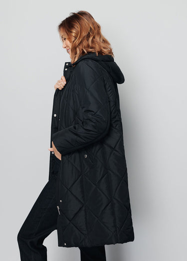 Manteau hiver long matelassé à capuche Noir