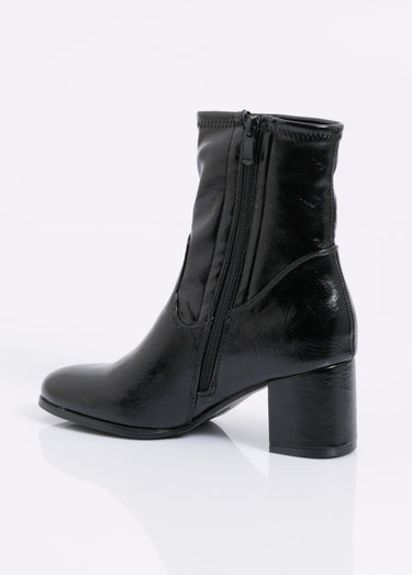 Bottines à talon en simili aspect plissé Noir