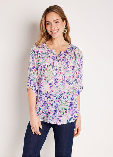 Tunique longue boutonnée voile coton Violet/Rose