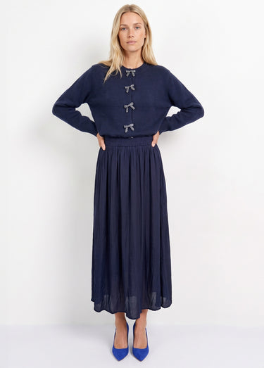 Jupe longue fluide, taille élastiquée Marine