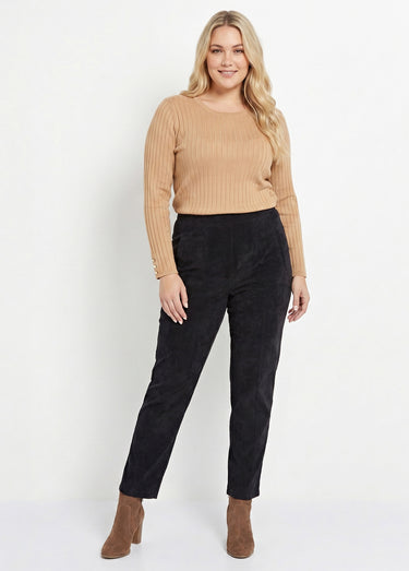 Pantalon droit taille élastiquée velours milleraies Noir