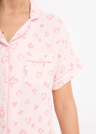 Pyjama boutonné gaze de coton imprimée Rose