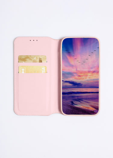 Étui aspect cuir pour iPhone 13 Rose
