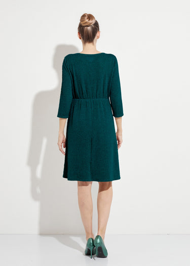 Robe cache-coeur courte maille côtelée Vert