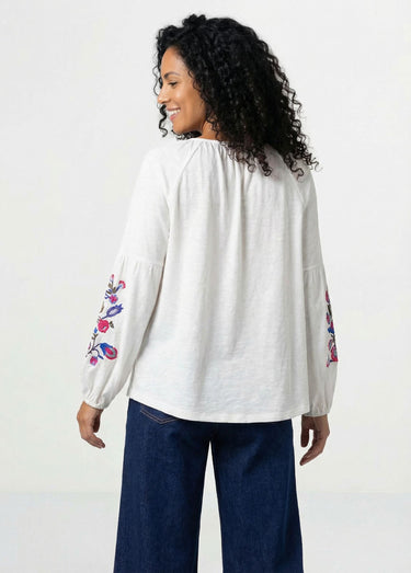 T-shirt long brodé manches longues Blanc