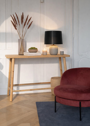 Console en bois, plateau fibres tressées Naturel
