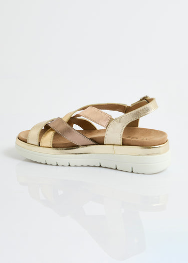 Sandales multibrides compensées grande largeur Dore/Bronze