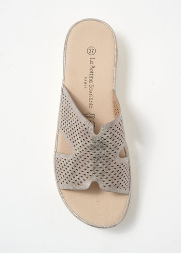 Mules à perforations, semelle compensée Gris
