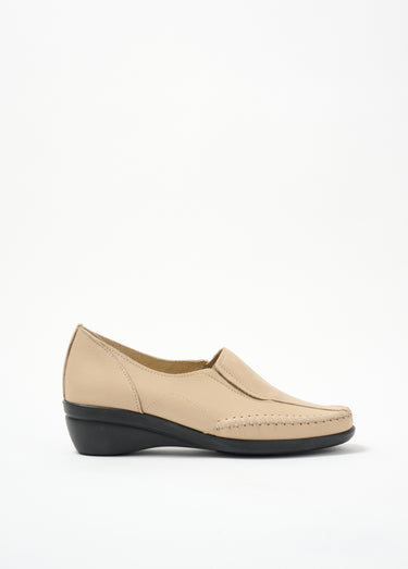 Mocassins compensés cuir grande largeur Beige