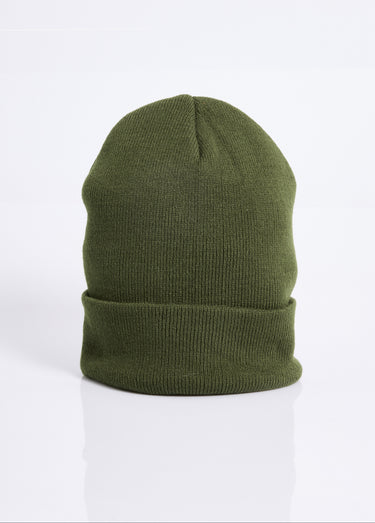 Bonnet en maille fines cotes à revers Kaki