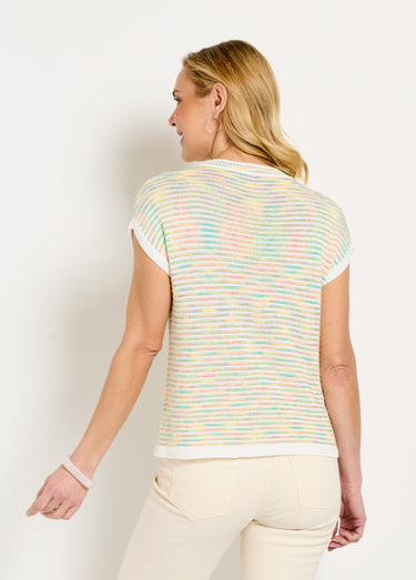 Pull doux col rond sans manches effet rayé Vert