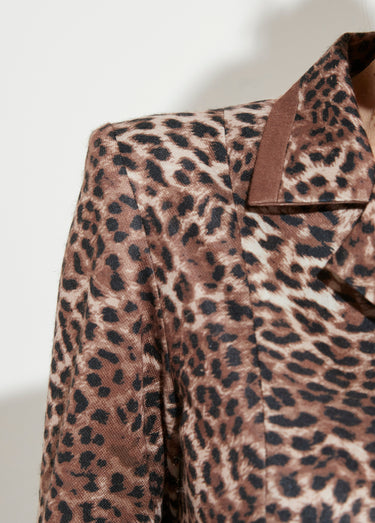 Robe mi longue col tailleur imprimé léopard Marron