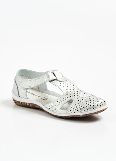 Ballerines confort cuir ajouré à scratch Argente
