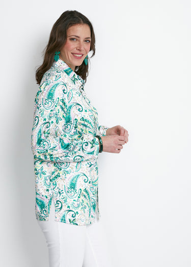 Chemisier long droit boutonné en satin Imp Vert