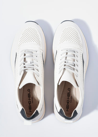 Baskets bimatière en simili cuir perforé Blanc
