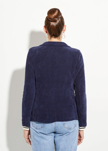 Veste col tailleur en velours reliefé Marine