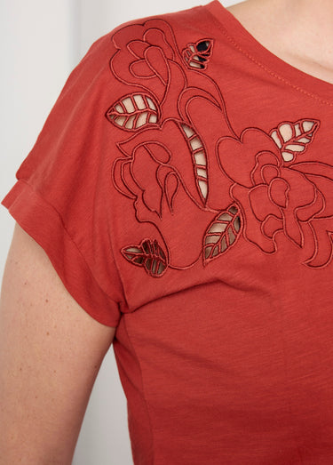 T-shirt brodé ajouré manches courtes Tomette