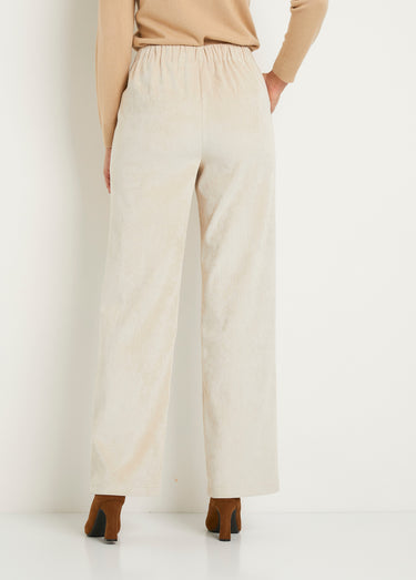 Pantalon large velours milleraies effet pont Beige