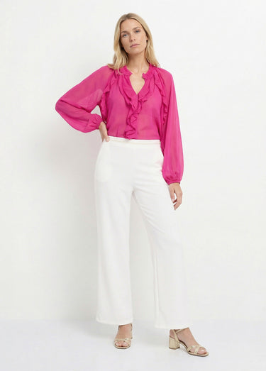 Pantalon maille avec galon à la taille Ecru