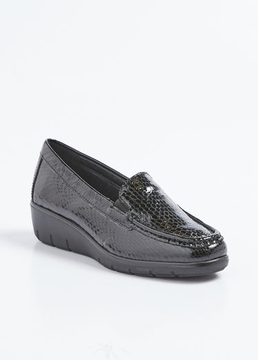 Mocassins confort en cuir verni reptile Noir