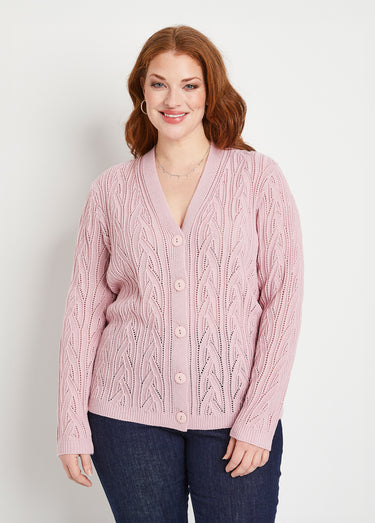Gilet court boutonné ajouré Rose