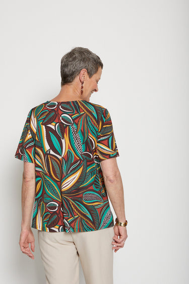 T-shirt maille crêpe extensible bijou Tomette/Vert