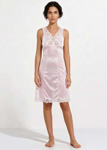 Fond de robe satiné antistatique et dentelle Rose