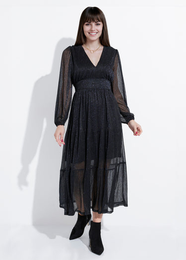 Robe longue en voile effet pailleté Marine Brillant