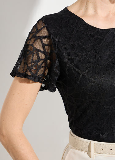 T-shirt dentelle manches courtes Noir