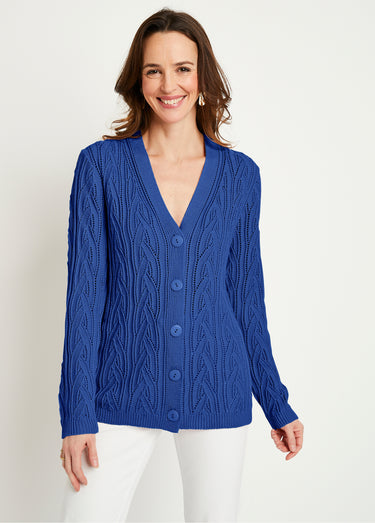 Gilet court boutonné ajouré Bleu