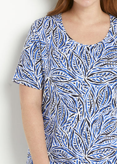 T-shirt long manches courtes col rond Imprime/Bleu