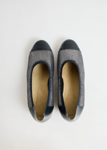 Ballerines compensées cuir largeur confort bi-matière Marine