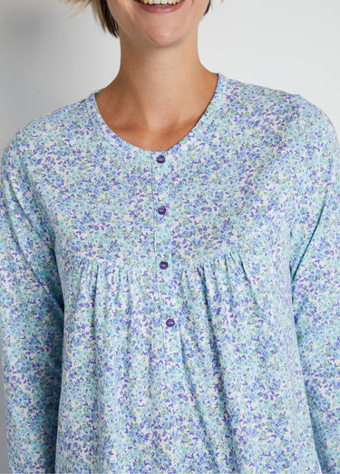 Chemise de nuit longue imprimée coton Imprime Bleu Indigo