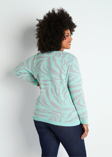 Pull doux jacquard zèbre col rond Onyx gris