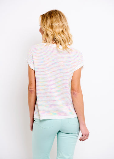 Pull doux col rond sans manches effet rayé Mauve