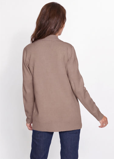 Gilet boutonné mi long col tailleur Taupe