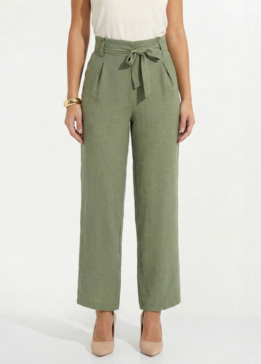 Pantalon large fluide semi élastiqué Vert Sauge