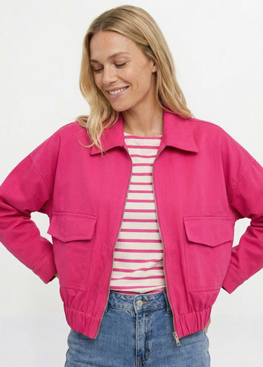 Blouson zippé en toile, taille resserrée Magenta