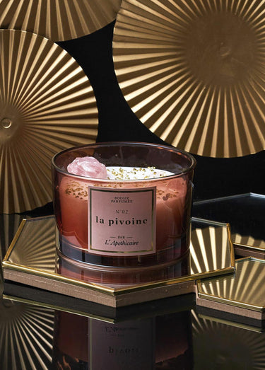 Bougie parfumée avec pierres, 7,8cm Pivoine