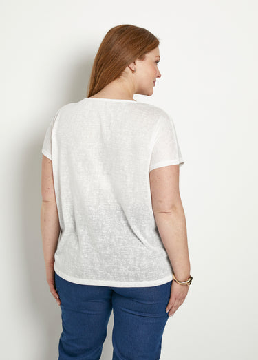 T-shirt col rond maille flammée motif doré Blanc