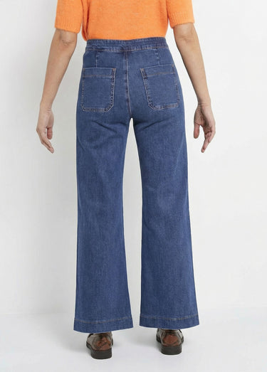 Jean à pont coupe large, spécial GRANDE Bleu denim