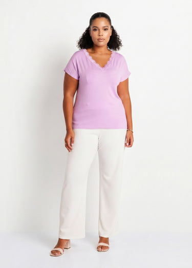 T-shirt court extensible dentelle Parme