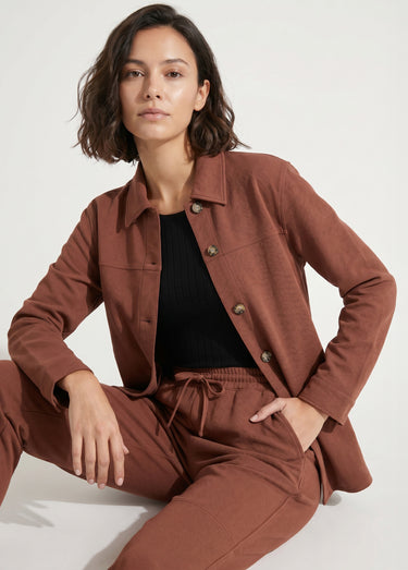 Surchemise boutonnée maille crêpe unie Marron