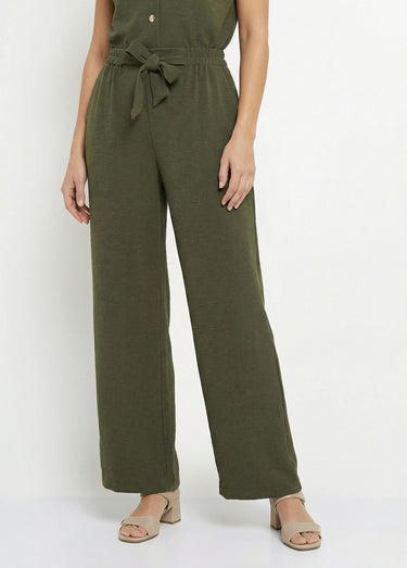 Pantalon souple texturé, noué taille Kaki